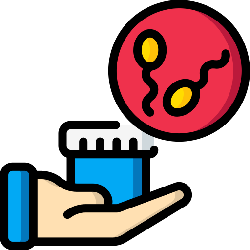 Icon of a hand holding a vial with a sperm symbol, indicating fertility or artificial insemination concept.