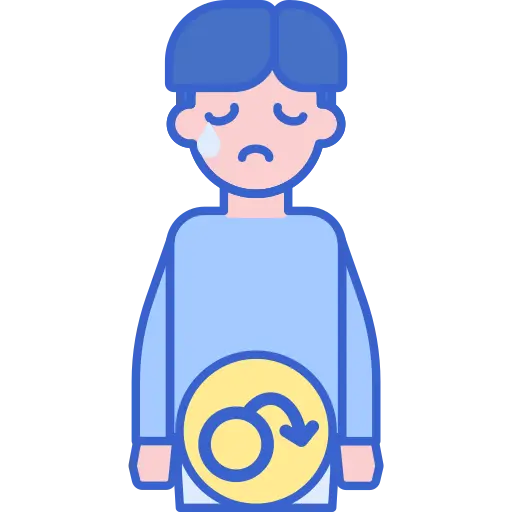 An illustrated image of a sad person with a single tear, wearing a blue hat and shirt, holding a yellow refresh icon.